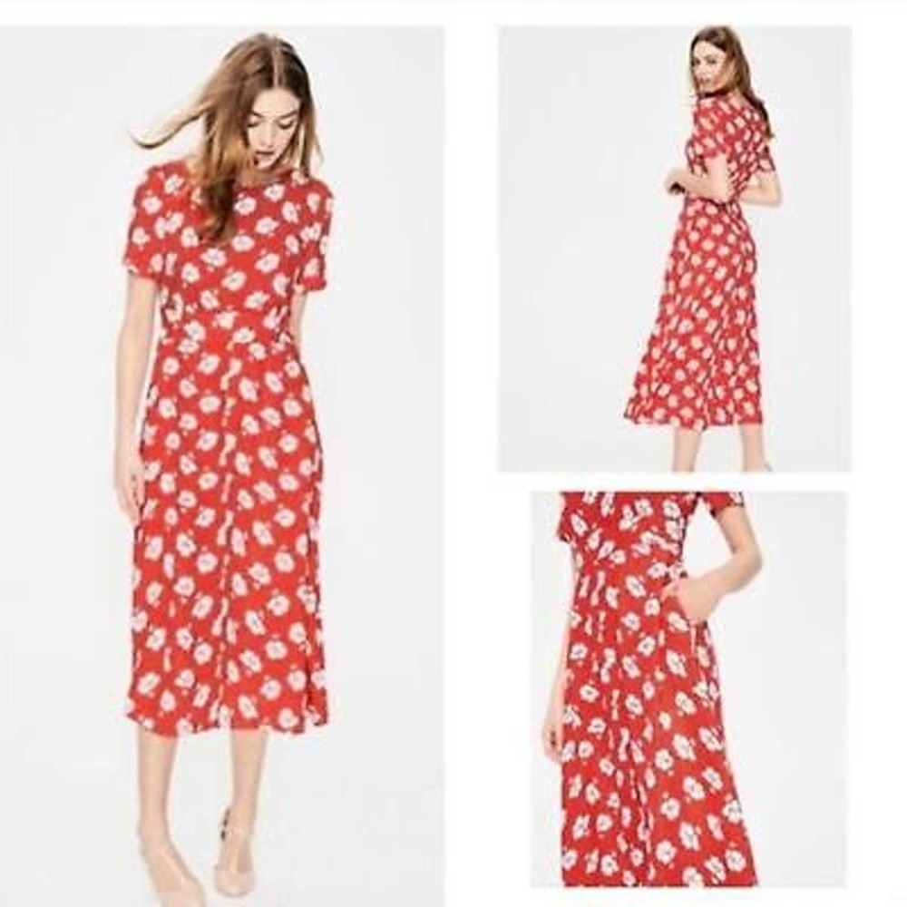 Boden Women's Size 10R 10 Reg Ruth Orange White Midi Dress Pockets Crepe Floral